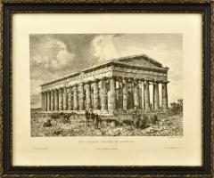Paestum, antik templom. Rézkarc, papír, jelzett a karcon (L. H. Fischer). Üvegezett fakeretben, 16,5x26,5 cm