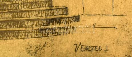 Vertel József (1922-1993): Mátyás templom, Budapest. Rézkarc, papír, jelzett a karcon. Kissé foltos ...