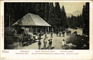 Tátra, Vysoké Tatry; Csárda a Csorbai tó mellett. Feitzinger Ede 1902/12. 253 Kr. / Kutscherwirtschaftshaus am Csorber See / Strbské pleso restaurant (EK)