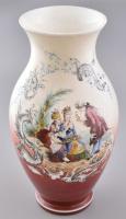 Antik tejüveg váza, matricás, kézzel festett, kopásokkal, jelzés nélkül, m: 41,5 cm