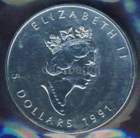 Kanada 1991. 5$ Ag 1oz. T:PL Vákumcsomagolásban!