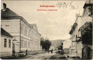 1908 Székelykeresztúr, Cristuru Secuiesc; Járásbíróság a templommal. Jakab István kiadása / county court with church