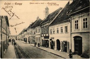 1907 Eszék, Esseg, Osijek; Hauptstrasse in der Festung / Glavna cesta u tvrdji / Fő utca a várban, Franjo Pavlicek üzlete / main street in the castle, shop (EK)