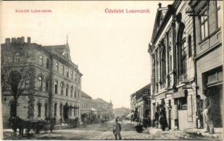 1908 Losonc, Lucenec; Kossuth Lajos utca, Lichtenstern Emil üzlete, Városi szálló. Redlinger Ignác kiadása / street, shop, hotel (EK)