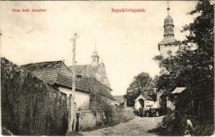 1910 Sepsikőröspatak, Kőröspatak, Valea Crisului; Római katolikus templom, Gróf Kálnoky Félix, Ludmilla, Imre és Pál Intézet / church, school (EK)