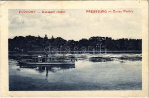 Pozsony, Pressburg, Bratislava; Dunapart, "POZSONY" átjkelőhajó / Danube riverside / Donau, shuttle boat (EB)