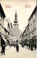 1908 Pozsony, Pressburg, Bratislava; Mihály kapu utca, üzletek / Michaelertor / gate, street, shops (EK)