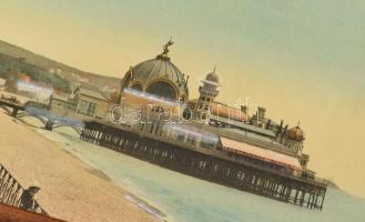 1910-20 körül Nizza üvegképes, faperemes, fémfüles tálca. Le Palais de la Jetee, Jetty Palace látkép...