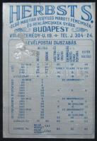 Herbst reklám-fémtábla, rajta postai díjszabással 10x14 cm