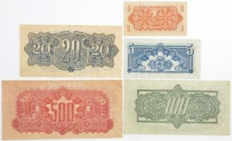 Csehszlovákia 1944. 1K + 5K + 20K + 100K + 500K mind "SPECIMEN" perforációval T:I-II hajta...