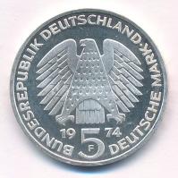 Német Szövetségi Köztársaság 1974F 5M Ag "25 éves az Alkotmány" T:PP felületi karc 
Feder...