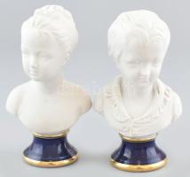 Capodimonte porcelán fiú és lány büszt, 2 db. Biszkvit, ill. kobaltkék-arany mázzal. Jelzett, minimális kopással, m: 15 cm