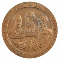 Románia 1998. "Az 1848-as szabadságharc 150. évfordulója / Arad város megemlékezése" kétoldalas bronz plakett Avram Iancu, Nicolae Balcescu és Kossuth Lajos portréival, hátoldalon Cicero idézettel (71mm) T:1- Romania 1998. "150 DE ANI DE LA REVOLUTIA DIN 1848 DIN TRANSILVANIA / OMAGIU DIN PARTEA ORASULUI ARAD 1998" double-sided bronze commemorative medallion with the protraits of Avram Iancu, Nicolae Balcescu and Lajos Kossuth and a citation from Cicero on the backside (71mm) C:AU