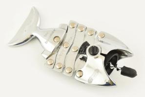 Lazy Fish design hal formájú dugóhúzó, krómozott fém, jelzett, kis ragasztónyommal, h: 15 - 27 cm