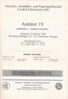 Gradl und Hinterland - Auktion 19 - Münzen-, Medaillen - und Papiergeldhandel. Német szükségpénz aukciós katalógus. 1996. Használt, nagyon jó állapotban.