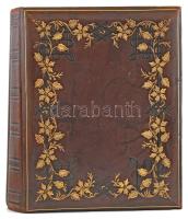 Antik fényképalbum, aranyszínű florális ornamentikával díszített bőrkötésben, aranyozott lapélekkel,...