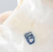 Antik puttós gyertyatartó, sérülésekkel, jelzett, m: 16,5 cm