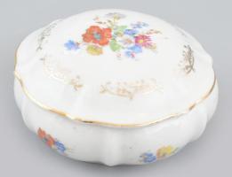 Bonbonier, matricás porcelán, jelzett, kopott, d: 11 cm