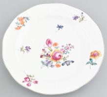 Antik Óherendi virágmintás tányér, jelzett, 1908, kopásokkal, d: 25,5 cm