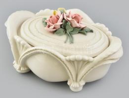 ENS porcelán bonbonier, figurális rózsákkal, kis lepattanások, jelzett, 25x16 cm