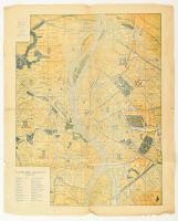 cca 1930 Budapest térképe. Tizennégy kerület, utcajegyzékkel és kerületi útmutatóval. Bp., Rácz Gyula kiadása (Ujj István-ny.), kisebb szakadásokkal, 52x42 cm