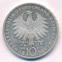 Németország 1992D 10M Ag Pour le Mérite T:1- patina Germany 1992D 10 Mark Ag Pour le Mérite C:AU patina Krause KM#179
