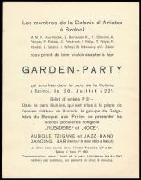 cca 1930 Szolnoki Művészeti Egyesület Garden party-jának meghívója, francia nyelven