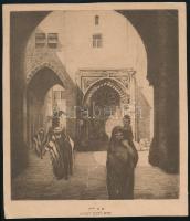 Ephraim Moses Lilien (1874-1925): Jeruzsálemi részlet, körbevágott, az egyik sarkán törésnyommal, papír, jelzett a nyomaton, 18x21 cm
