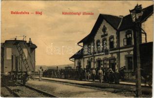 1910 Balázsfalva, Blasendorf, Blaj; Küküllőszög vasútállomás, vonat. Sinberger Salamon kiadása / railway station, train (Rb)