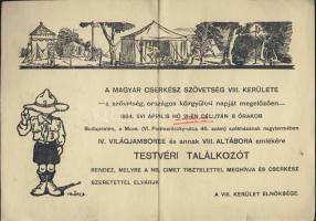 1934 Cserkész Jamboree emléktalálkozó meghívója és programja