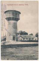 1915 Tövis, Teius; Tisztviselői lak és víztorony a vasútállomás közelében. Maksay fényképész / water tower and officers house near the railway station (ázott / wet damage)