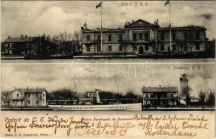 1906 Sulina, Vedere de CED, Observator, Palatul, Prince Ferdinand de Roumanie. G.P. Avgherinos / palace and observatory of the Danube Commission, steamship