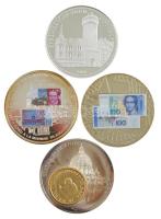 4xklf fantáziaveret, közte érmek a "Búcsú a valutától" és az "Európai valuták" sorozatból T:1,1- patina 4xdiff fantasy medallion, in it coins from the "Farewell to currency" and "European Currencies" series C:UNC,AU patina