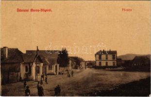 1908 Marosillye, Ilia; Fő utca. W. L. 3119. / main street + GYULA-FEHÉRVÁR - BUDAPEST 5. SZ. C vasúti mozgóposta bélyegző (fa)