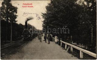 1913 Félixfürdő, Baile Felix; vasútállomás, gőzmozdony, vonat. Weisz Sándor kiadása / railway station, locomotive, train (EK)