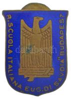 ~1930. Budapesti Savoyai Jenő Olasz Királyi Iskola zománcozott bronz jelvény, hátlapon MORZSÁNYI BUDAPEST ESKÜ-ÚT 5. gyártói jelzéssel (22x12mm) T:2 apró karcok, patina / Hungary ~1930. Universita Italiana per Stranieri Perugia enamelled bronze badge, on the back with MORZSÁNYI BUDAPEST ESKÜ-ÚT 5. makers mark (22x12mm) C:XF slightly scratched patina