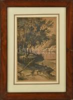 Zádor István (1882-1963): Halászat. Rézkarc, papír, jelzett, üvegezett fakeretben, 34,5×21,5 cm