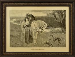 William Frank Calderon (1865-1943) festménye után: Búcsú (Abschiedsleid), 1900 körül. Rotációs fametszet, papír, jelzett a metszeten. Üvegezett, dekoratív, régi fakeretben, 28,5×43 cm
