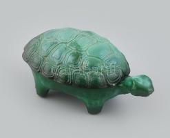 Bohémia, malachit üveg teknős bonbonier, Terv: Artur Pleva. 13x7cm, hibátlan, jelzés nélkül.