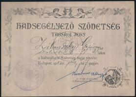 1915 A Hadsegélyező Szövetség tagsági jegye