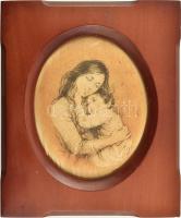 Olvashatatlan jelzéssel: Anya gyermekével. Vegyes technika, selyem, kissé foltos. Fakeretben, 14,5×11,5 cm