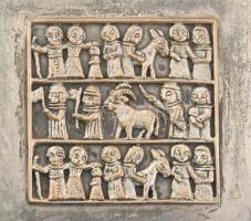 Tevan Margit (1901-1978): Bibliai jelenet, fém doboz, jelzett, kopott, 13x14 cm