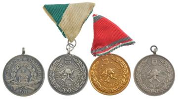 1958. X, XV és XX Éves Önkéntes Tűzoltói Szolgálatért / Belügyminisztérium Országos Tűzrendészeti Parancsnoksága ezüstözött bronz és aranyozott bronz kitüntetések, 2db mellszalaggal T:2