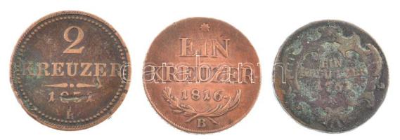 1761K 1kr Cu "Mária Terézia" + 1816B 1kr Cu (2x) + 1851B 2kr Cu T:3 ph., karc, patina  Huszár: 1758., Unger III.: 1272.a, Huszár 2058, Unger III.: 1406.a, Adamo M5