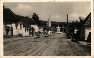 Bibarcfalva, Biborteni; Fő utca, Református templom. Borbáth Zoltánné fényképész, Bogdán Anna kiadása / main street, Calvinist church (fl)