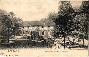 Pozsony, Pressburg, Bratislava; Vendéglő a 9. Szárazmalomhoz, étterem kertje / Restauration zur 9ten Landmühle / restaurant garden