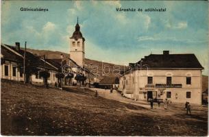 Gölnicbánya, Gelnica; Városház, adóhivatal, Toffler J. üzlete, A cs. és kir. szab. Adriai Biztosító Társulat Kerületi ügynöksége. B. Friedmann kiadása / town hall, tax office, shop, insurance company (fl)