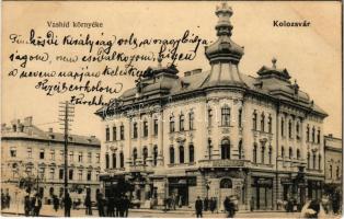 1905 Kolozsvár, Cluj; Vashíd környéke, húsárulás, Phönix vezérügynöksége, Bernáth Sándor üzlete / street, insurance company, shops (EK)