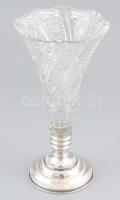 Ezüst (Ag) talpú kristály váza, jelzett, m: 24 cm