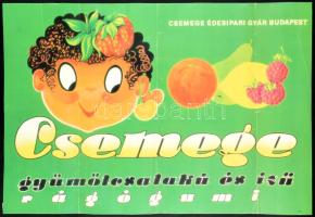 cca 1970 Csemege gyümölcsalakú és ízű rágógumi, Bp., Csemege Édesipari Gyár, retró reklámplakát, 40x60 cm